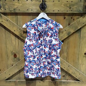 Tail Womens Floral Sleeveless Golf Shirt - Blue and Red White Black Activewear